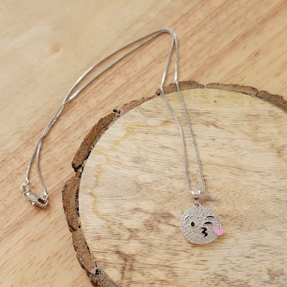 18kt White Gold Plated Emoji Pendant Necklace